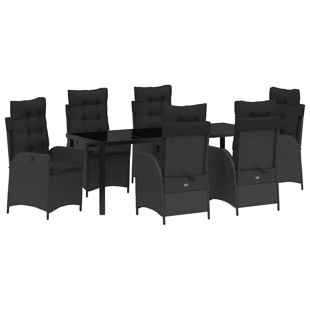 Garden Dining Set with Cushion 7 pcs Black Poly Rattan