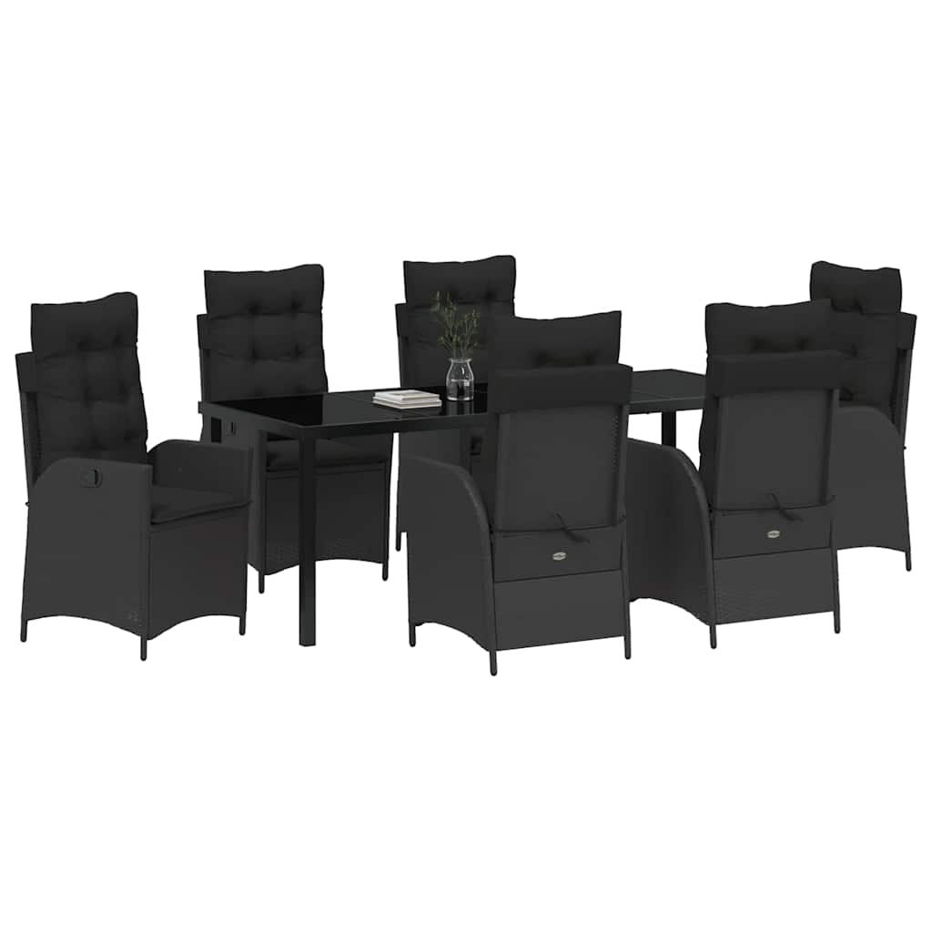 Garden Dining Set with Cushion 7 pcs Black Poly Rattan