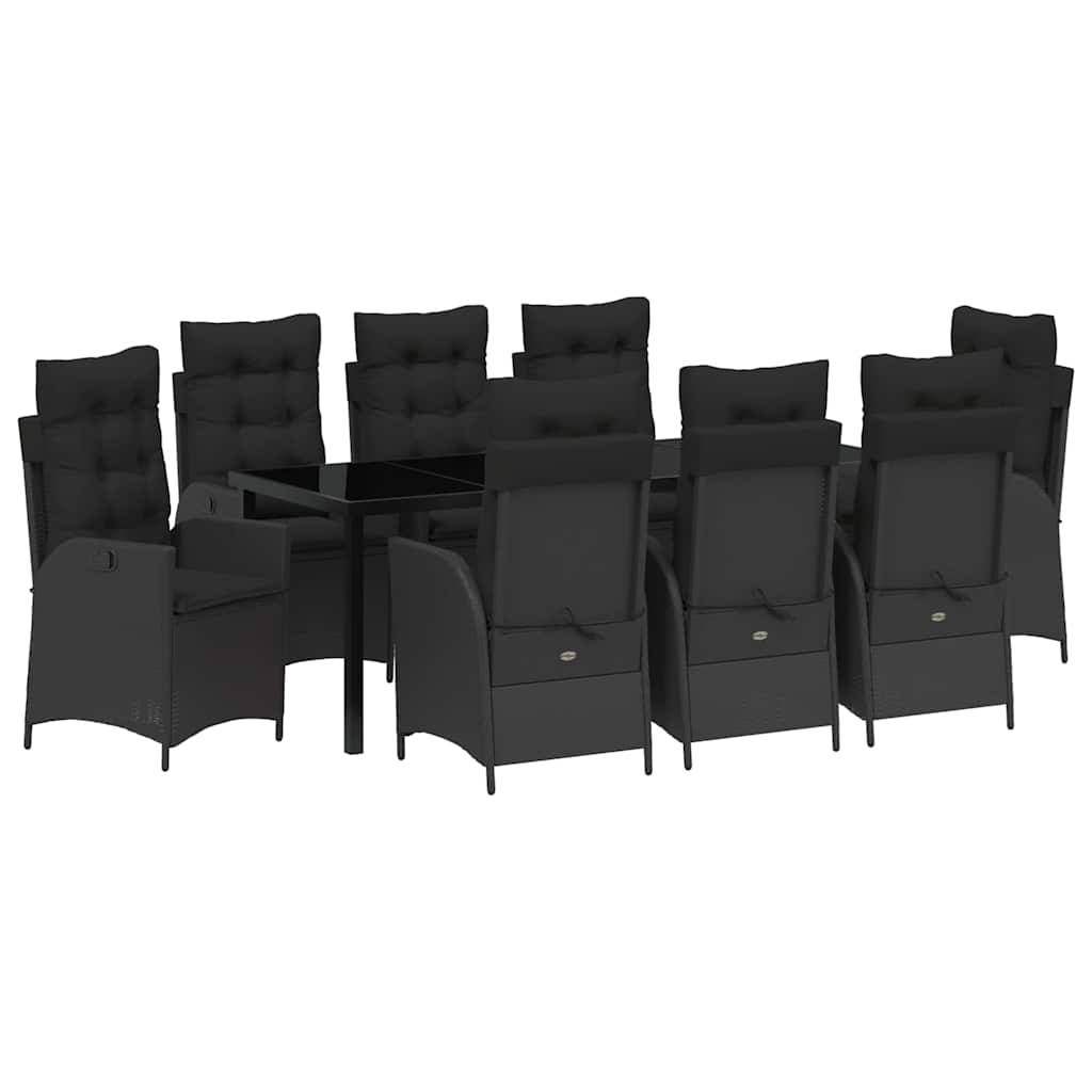 Garden Dining Set with Cushion 9 pcs Black Poly Rattan