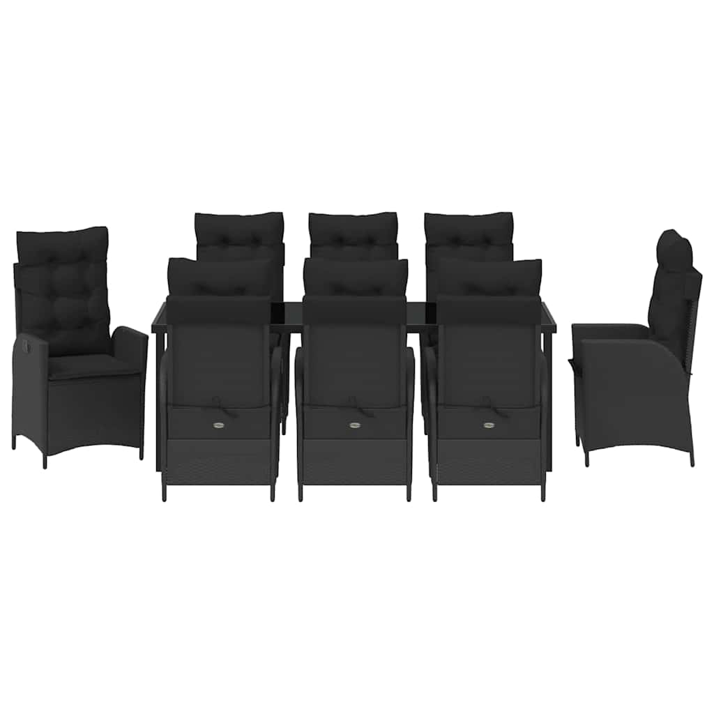 Garden Dining Set with Cushion 9 pcs Black Poly Rattan