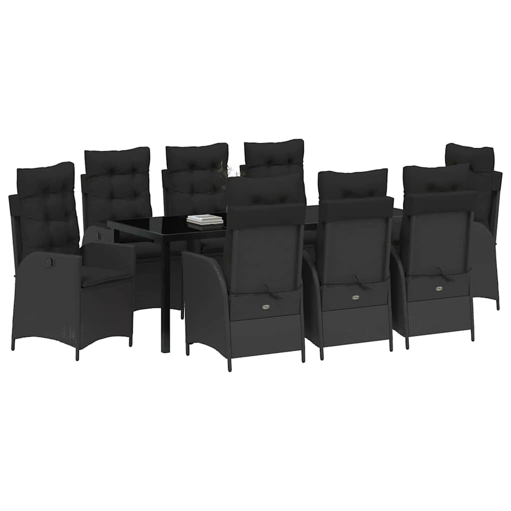 Garden Dining Set with Cushion 9 pcs Black Poly Rattan