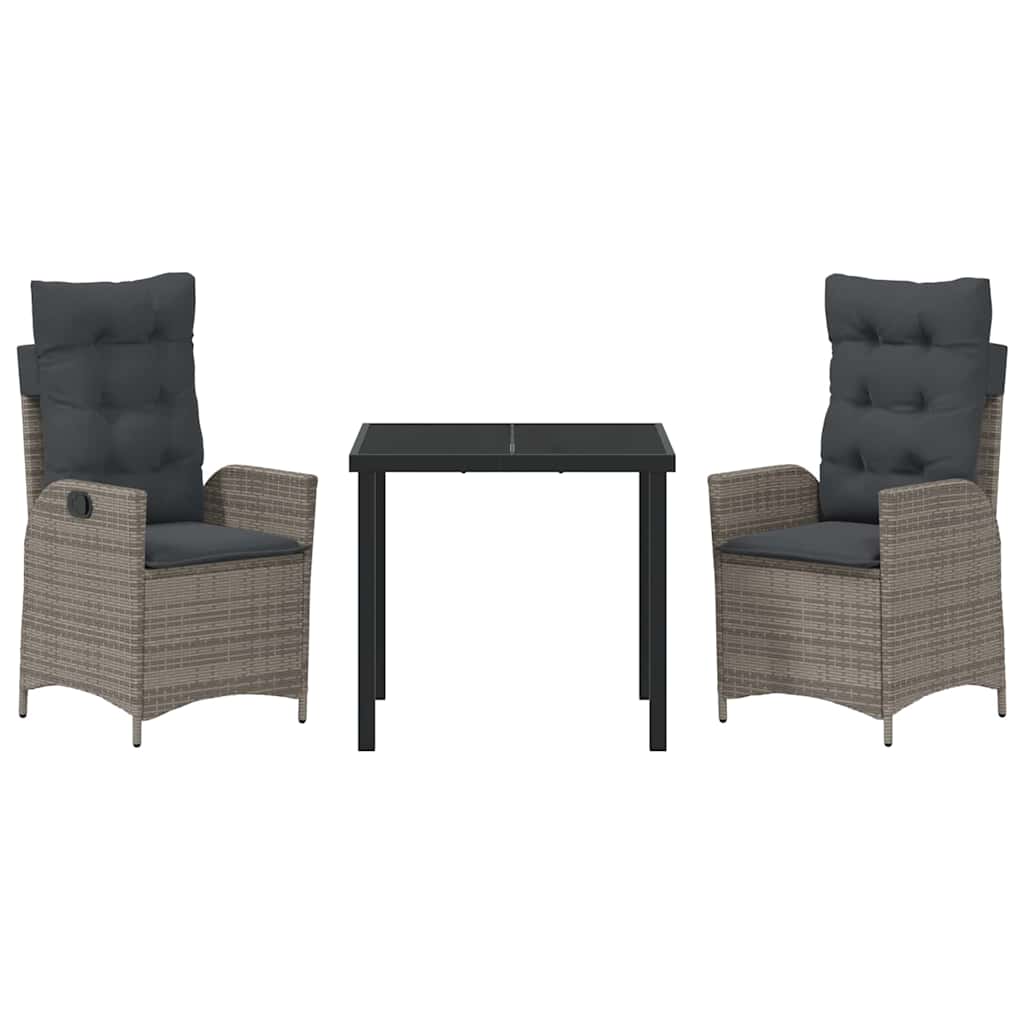 Garden Dining Set with Cushion 3 pcs Grey Poly Rattan