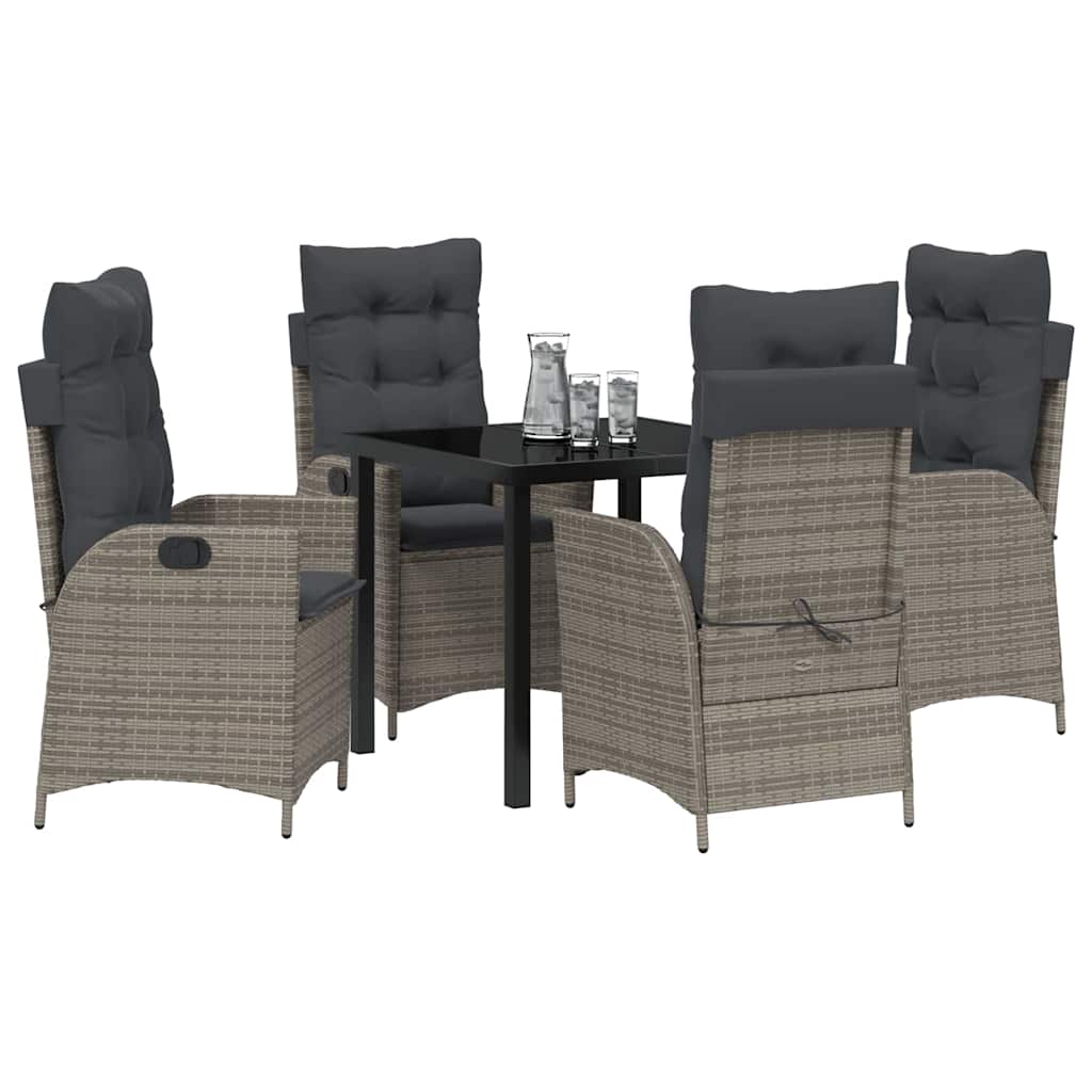 Garden Dining Set with Cushion 5 pcs Grey Poly Rattan