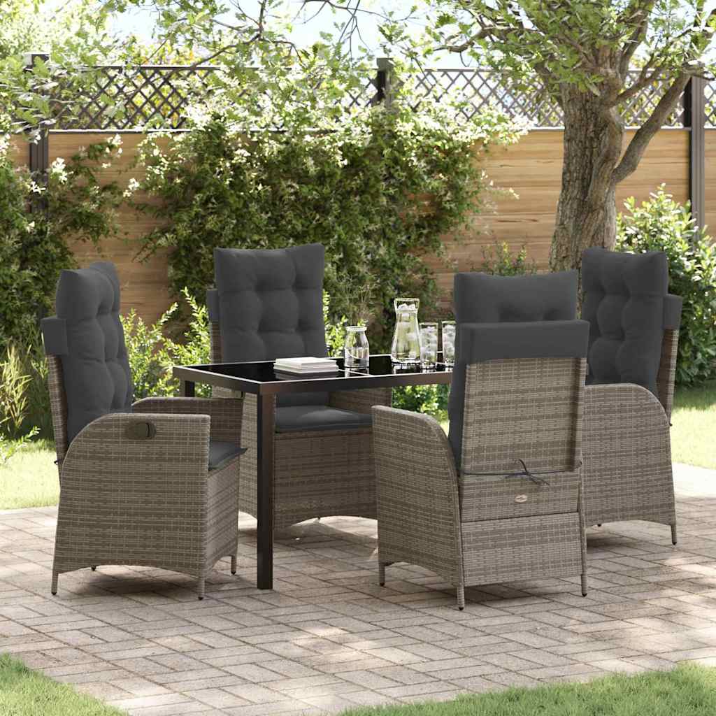 Garden Dining Set with Cushion 5 pcs Grey Poly Rattan