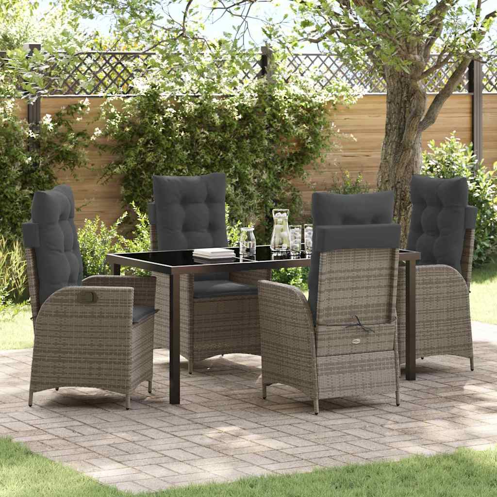 Garden Dining Set with Cushion 5 pcs Grey Poly Rattan