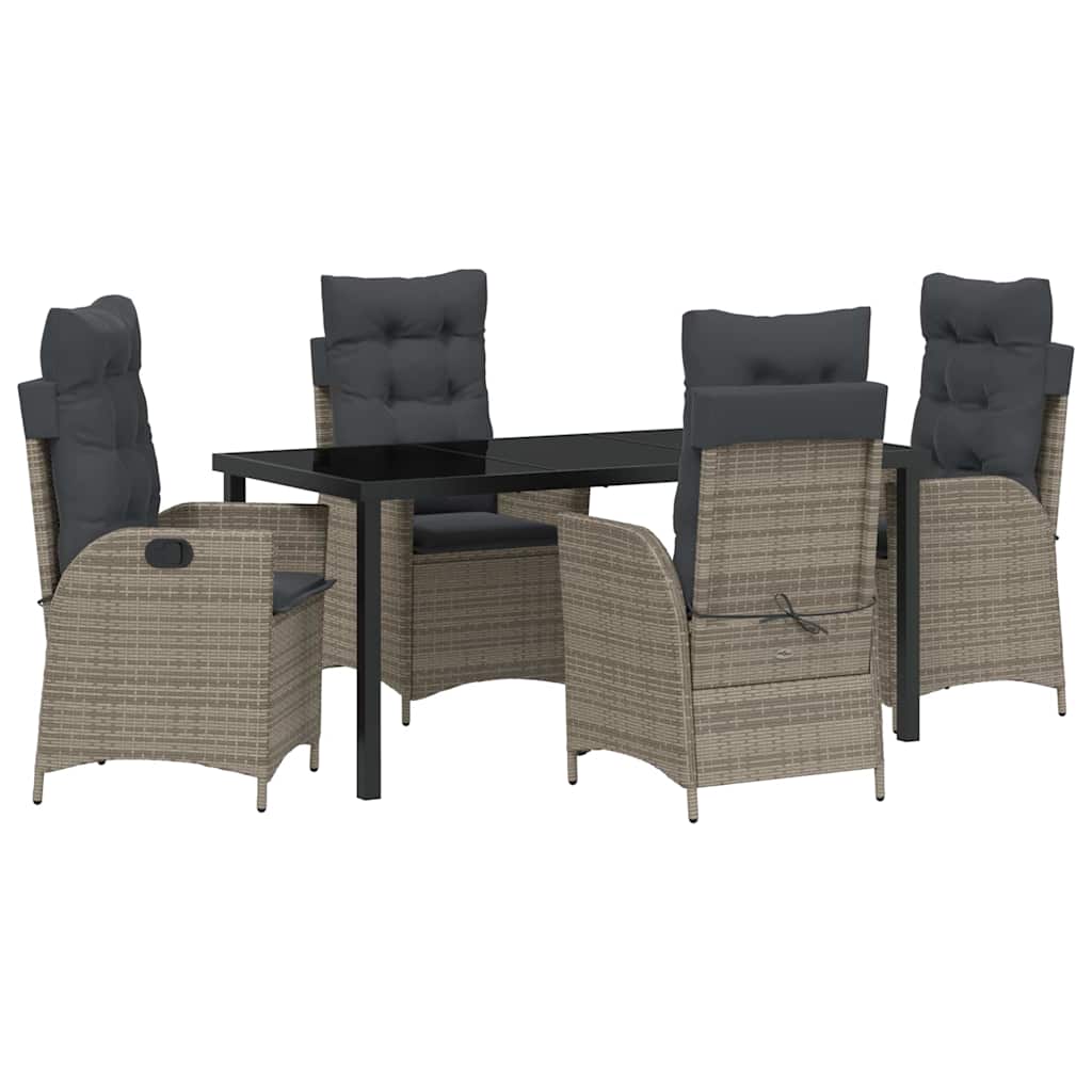 Garden Dining Set with Cushion 5 pcs Grey Poly Rattan