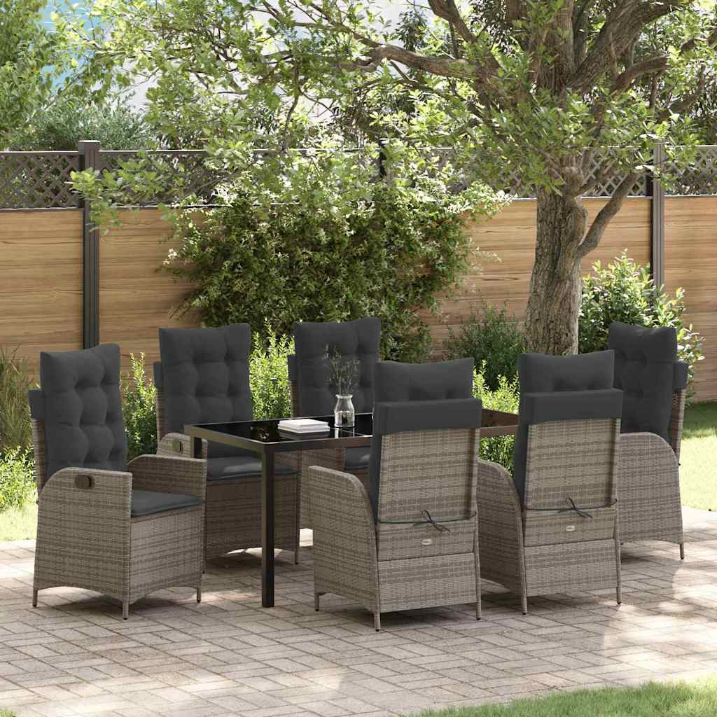 Garden Dining Set with Cushion 7 pcs Grey Poly Rattan