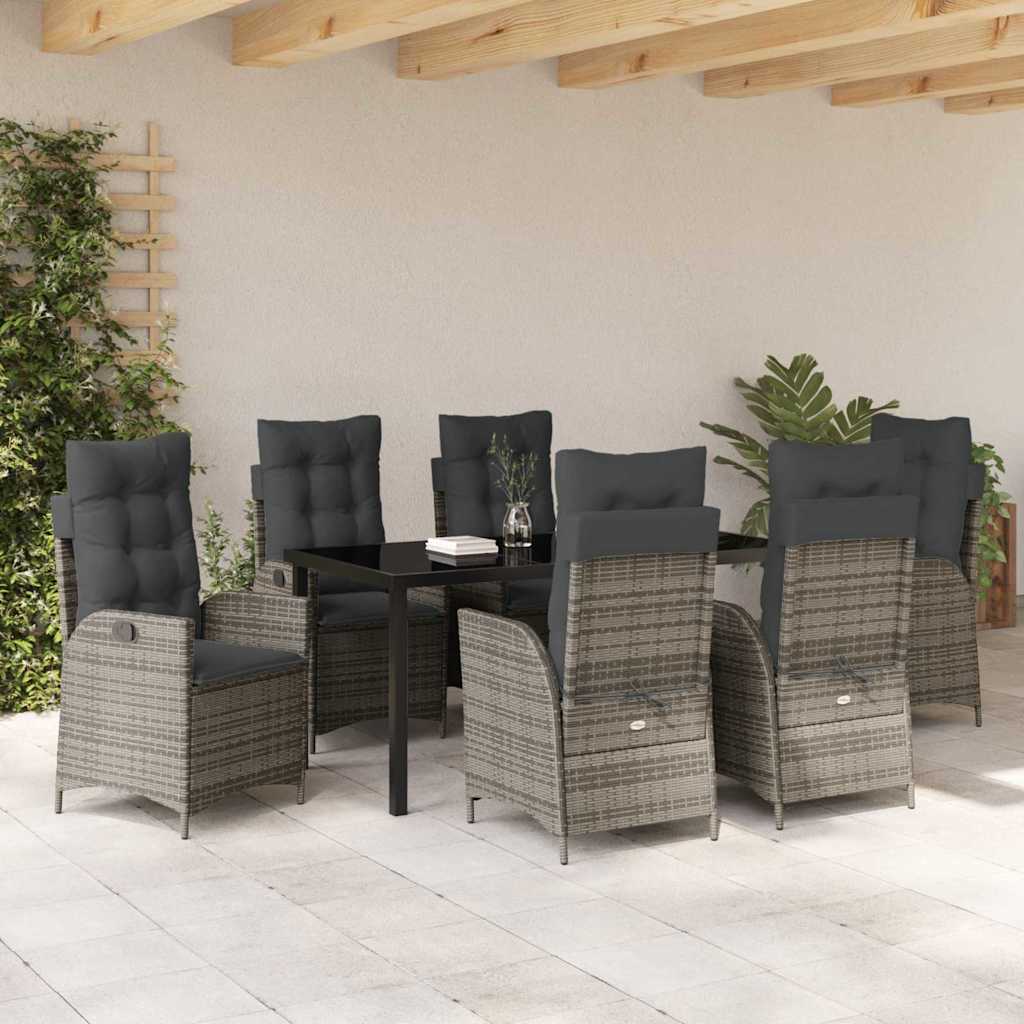 Garden Dining Set with Cushion 7 pcs Grey Poly Rattan