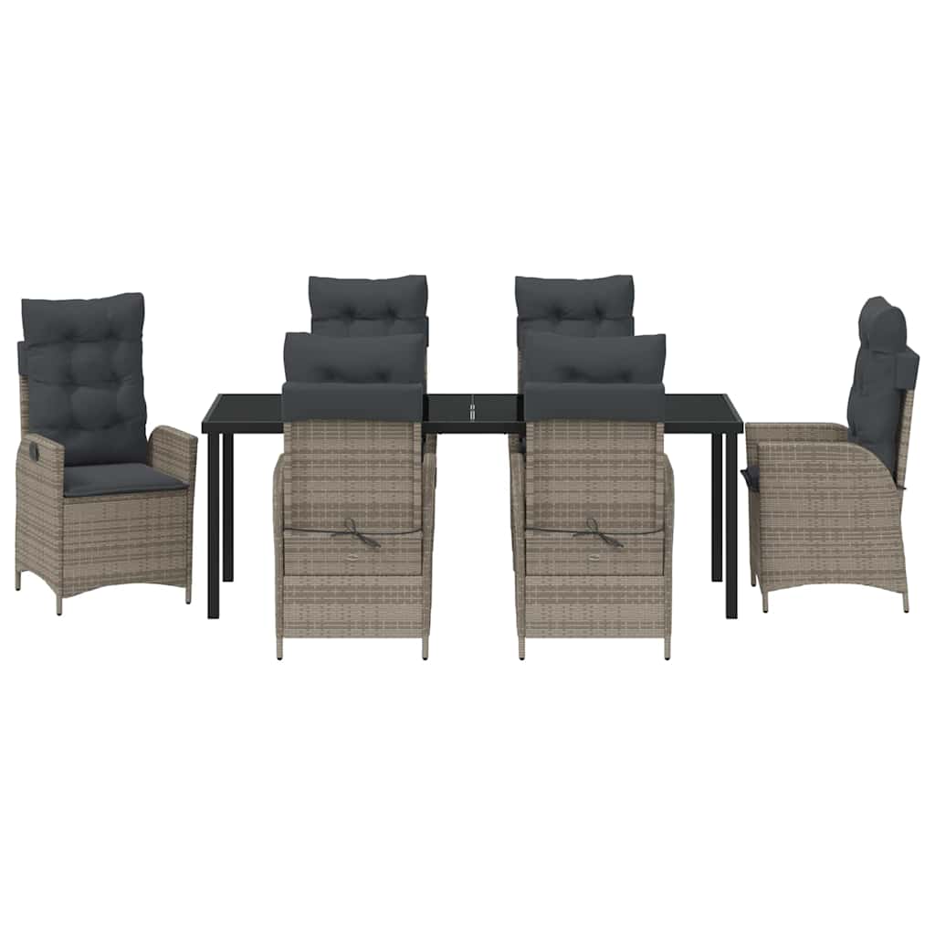Garden Dining Set with Cushion 7 pcs Grey Poly Rattan