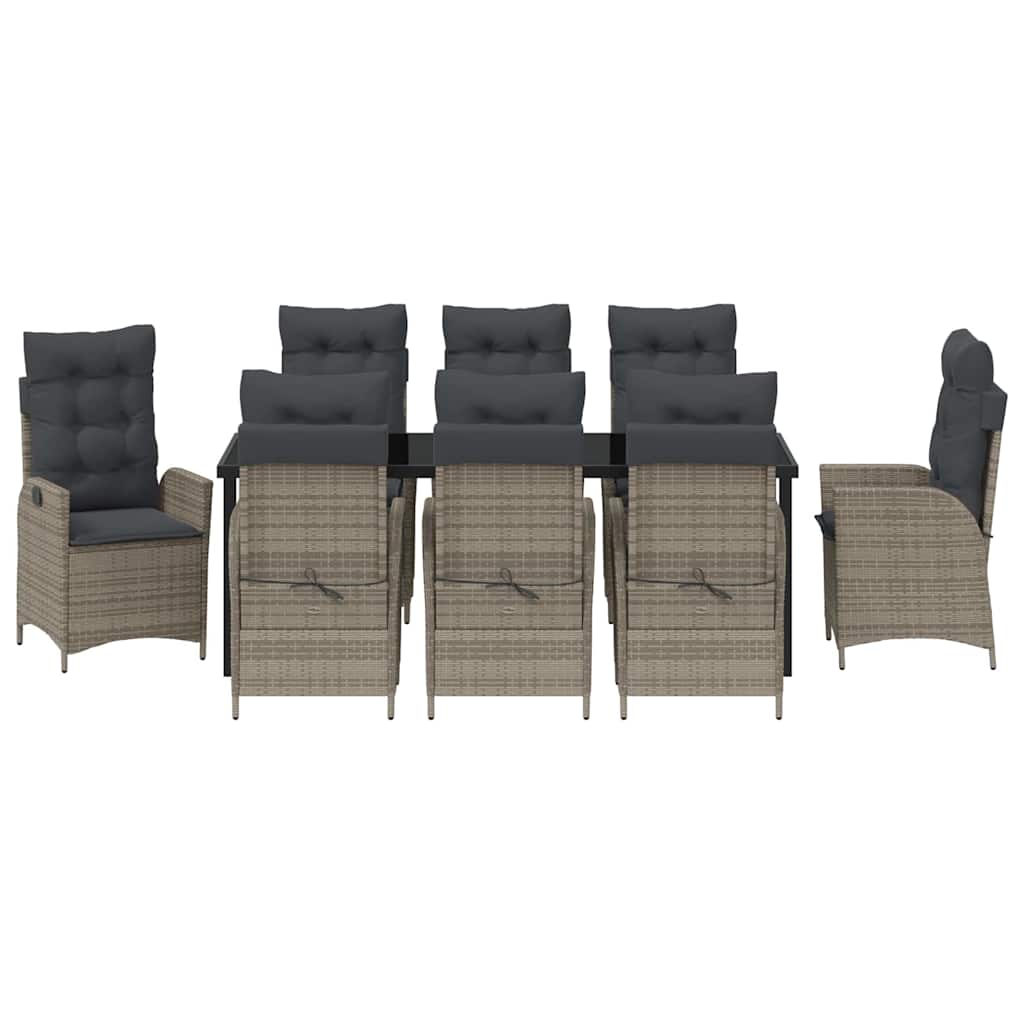 Garden Dining Set with Cushion 9 pcs Grey Poly Rattan
