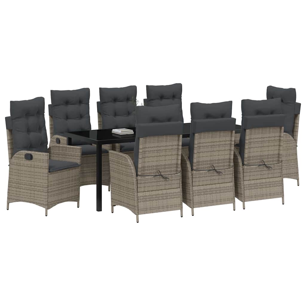 Garden Dining Set with Cushion 9 pcs Grey Poly Rattan