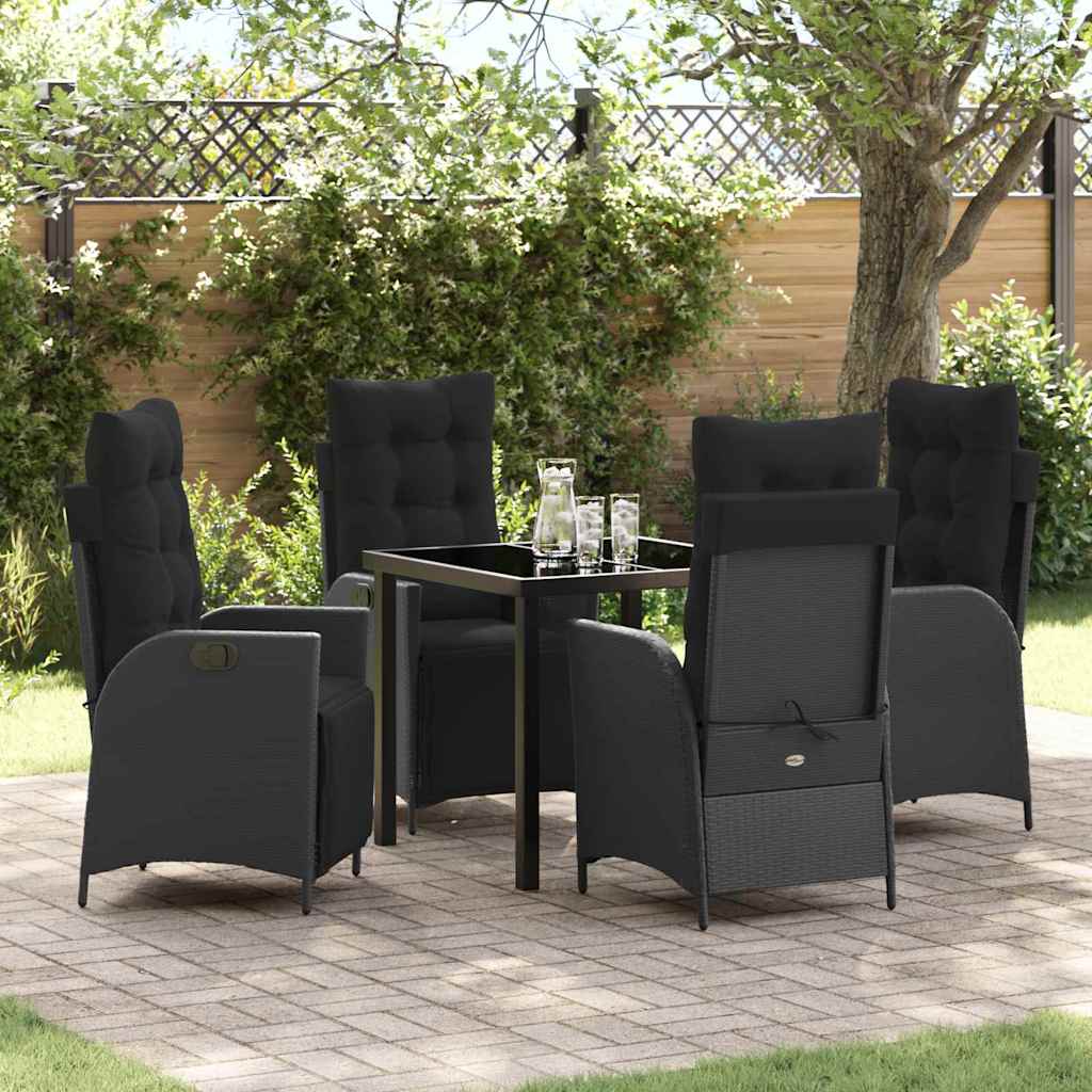 Garden Dining Set with Cushion 5 pcs Black Poly Rattan