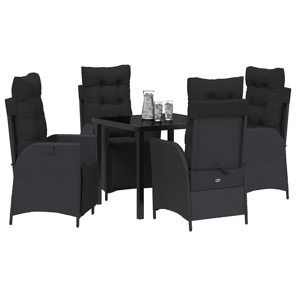Garden Dining Set with Cushion 5 pcs Black Poly Rattan