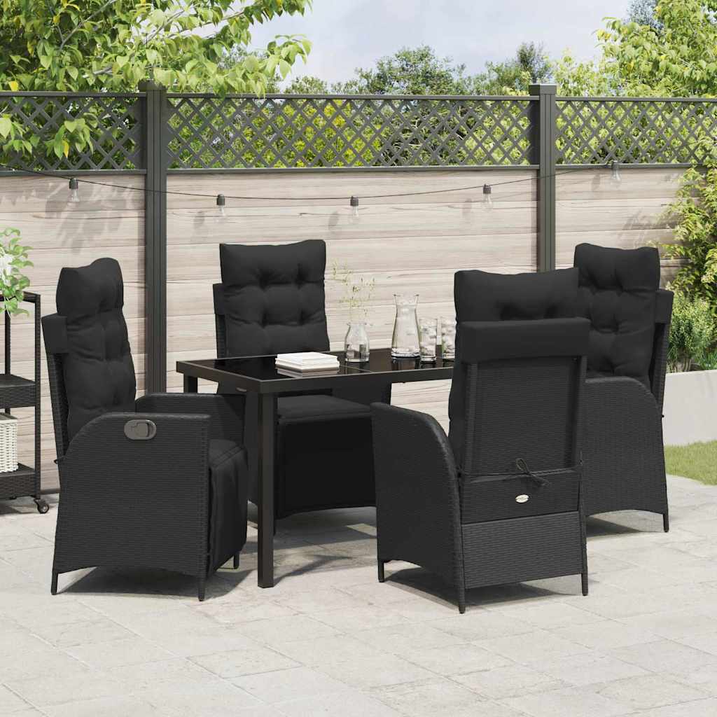 Garden Dining Set with Cushion 5 pcs Black Poly Rattan
