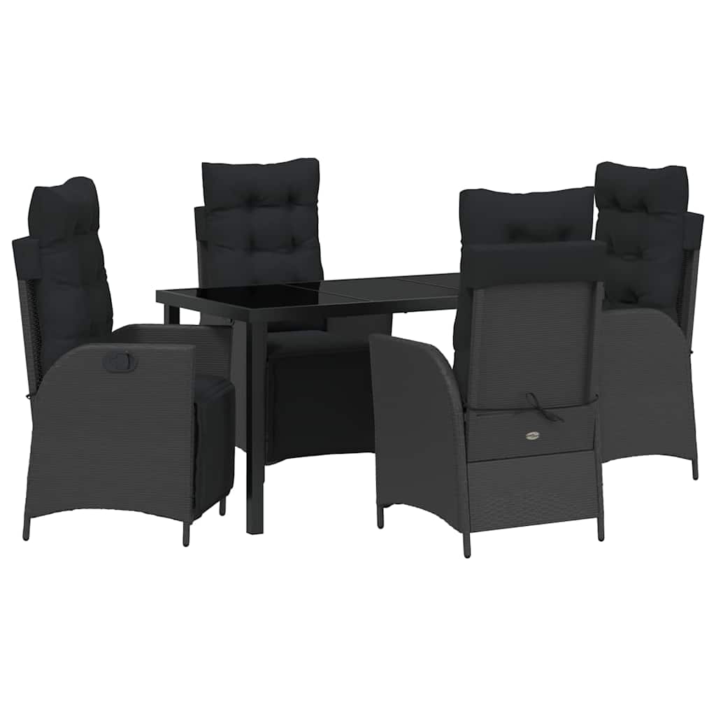 Garden Dining Set with Cushion 5 pcs Black Poly Rattan