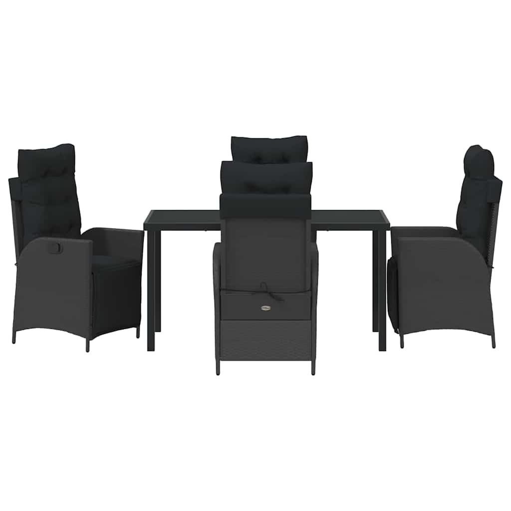 Garden Dining Set with Cushion 5 pcs Black Poly Rattan