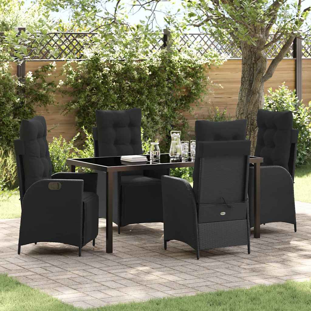 Garden Dining Set with Cushion 5 pcs Black Poly Rattan