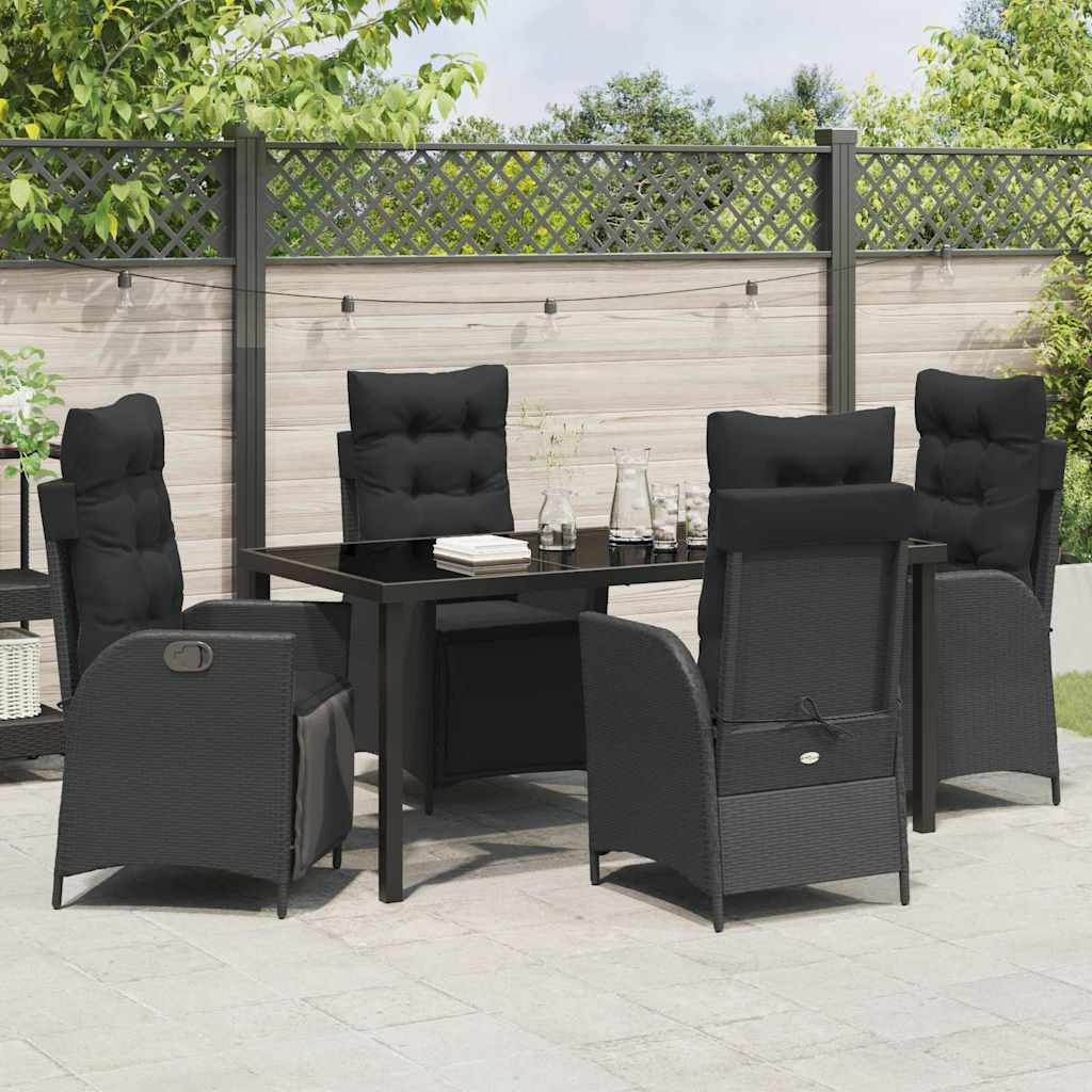 Garden Dining Set with Cushion 5 pcs Black Poly Rattan