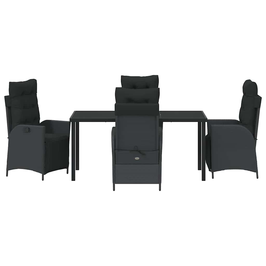 Garden Dining Set with Cushion 5 pcs Black Poly Rattan