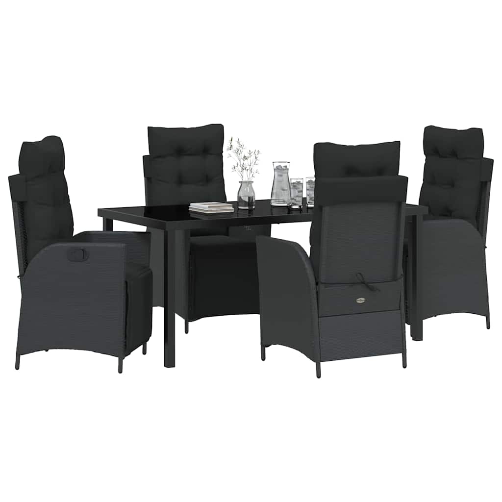 Garden Dining Set with Cushion 5 pcs Black Poly Rattan