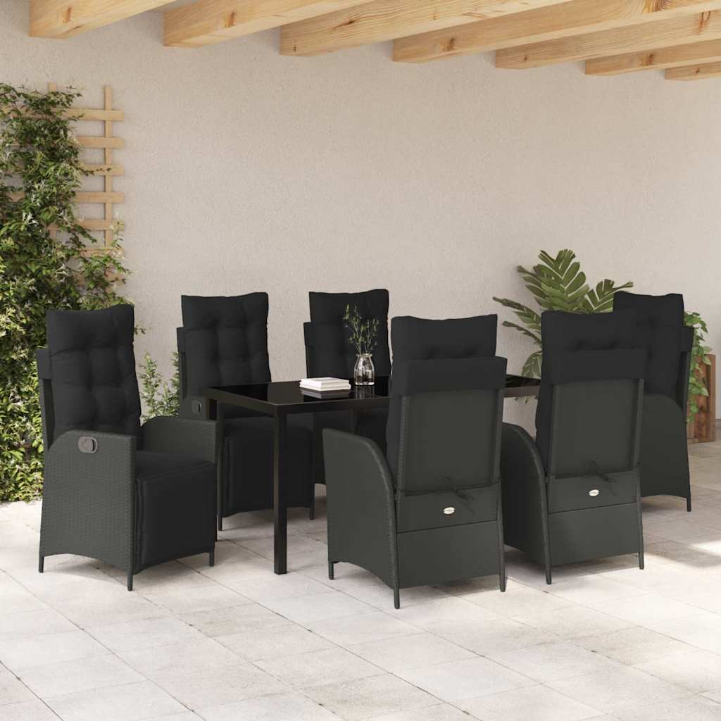 Garden Dining Set with Cushion 7 pcs Black Poly Rattan