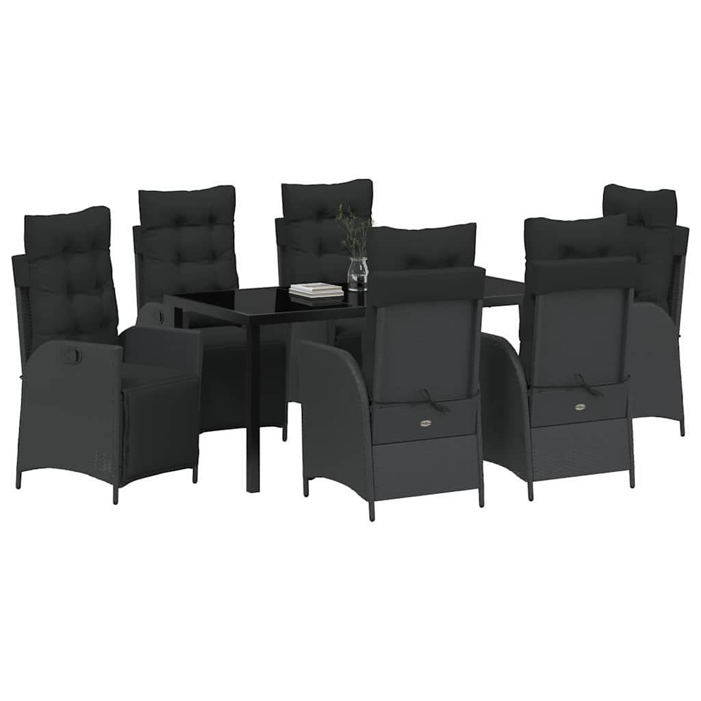 Garden Dining Set with Cushion 7 pcs Black Poly Rattan