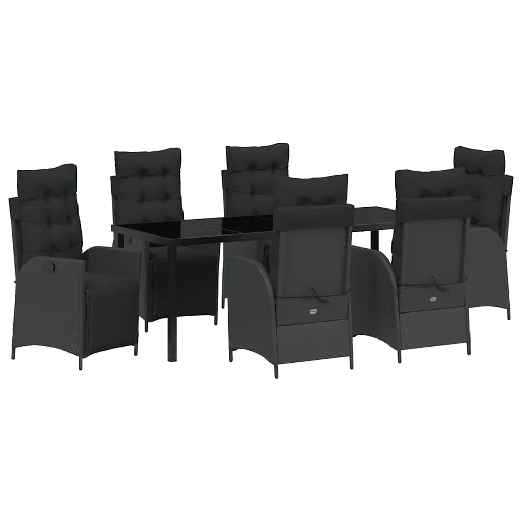 Garden Dining Set with Cushion 7 pcs Black Poly Rattan