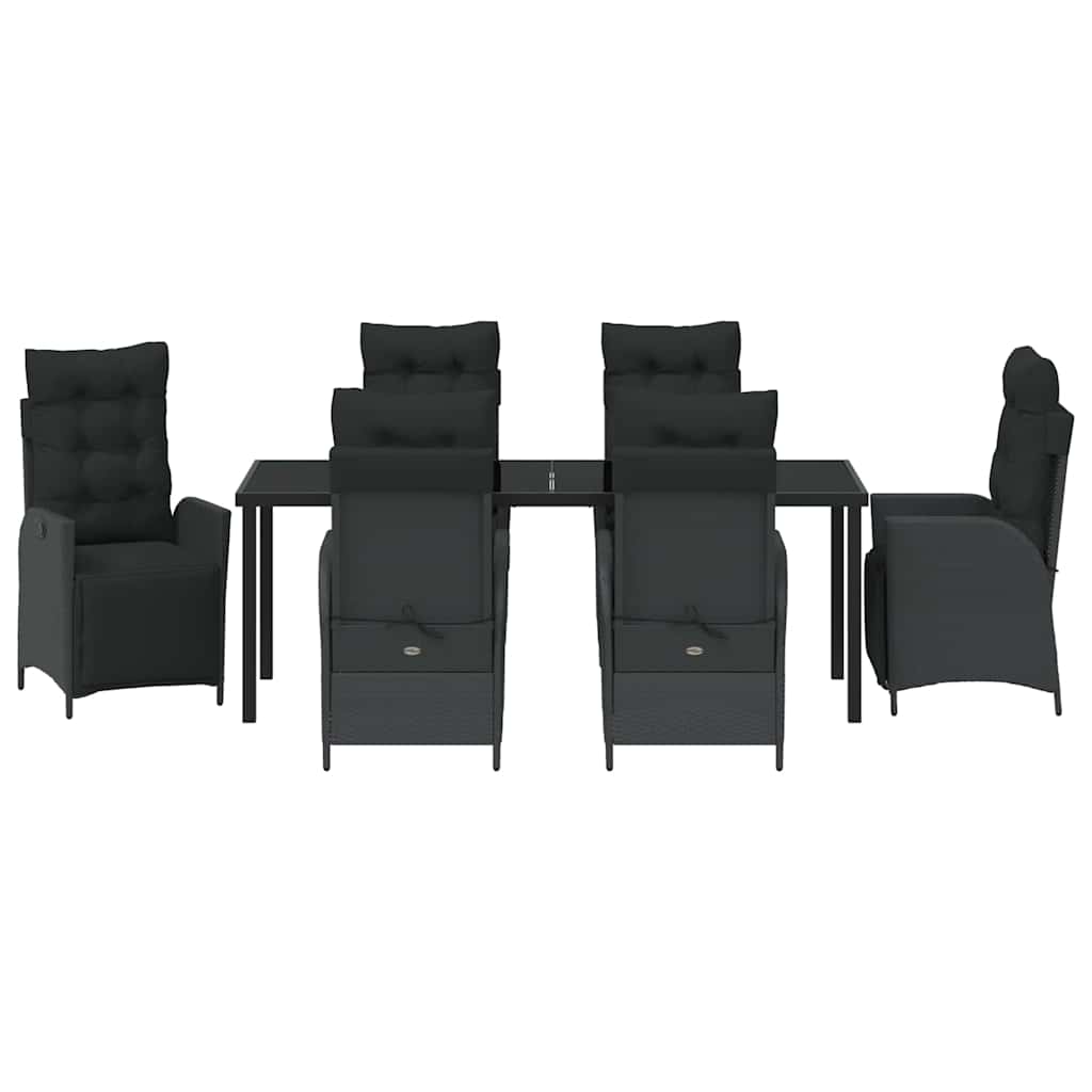 Garden Dining Set with Cushion 7 pcs Black Poly Rattan