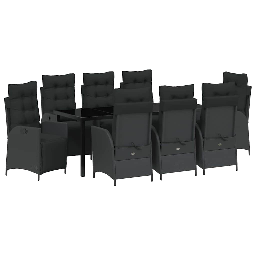 Garden Dining Set with Cushion 9 pcs Black Poly Rattan