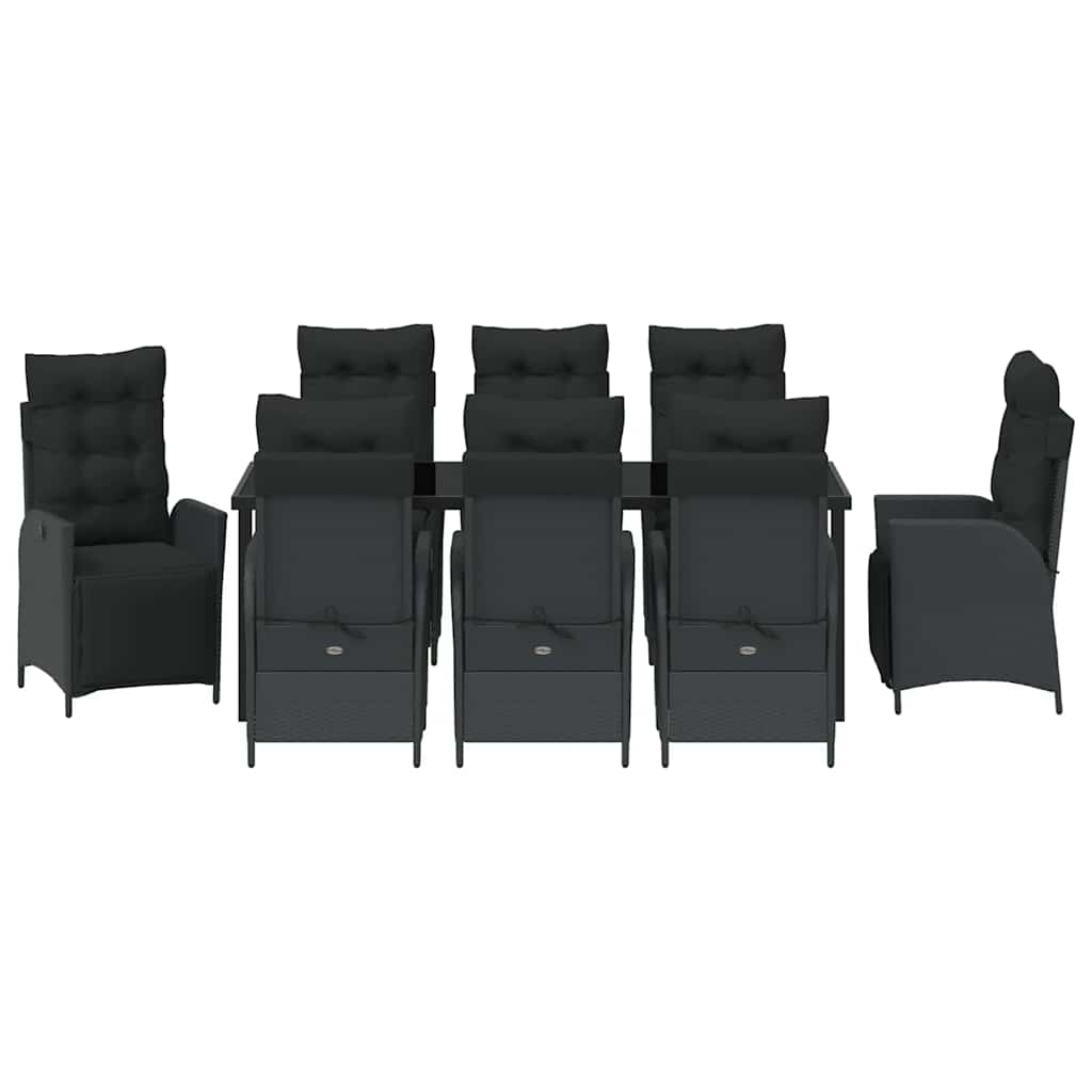 Garden Dining Set with Cushion 9 pcs Black Poly Rattan