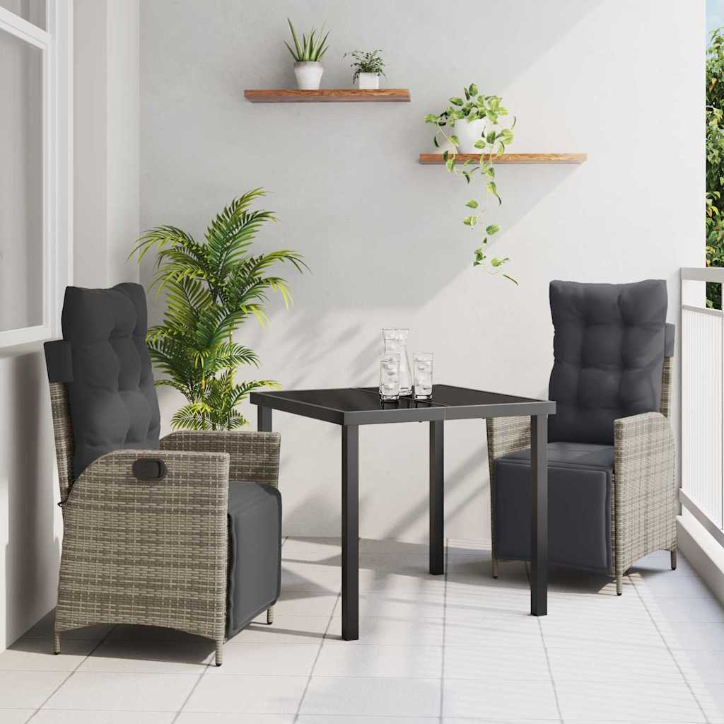 Garden Dining Set with Cushion 3 pcs Grey Poly Rattan
