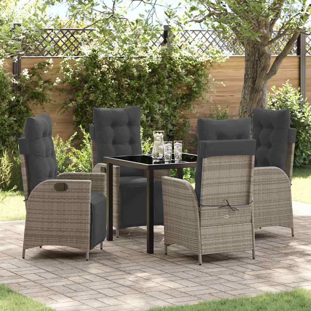 Garden Dining Set with Cushion 5 pcs Grey Poly Rattan