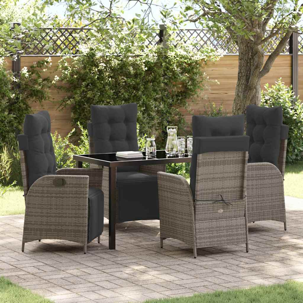 Garden Dining Set with Cushion 5 pcs Grey Poly Rattan