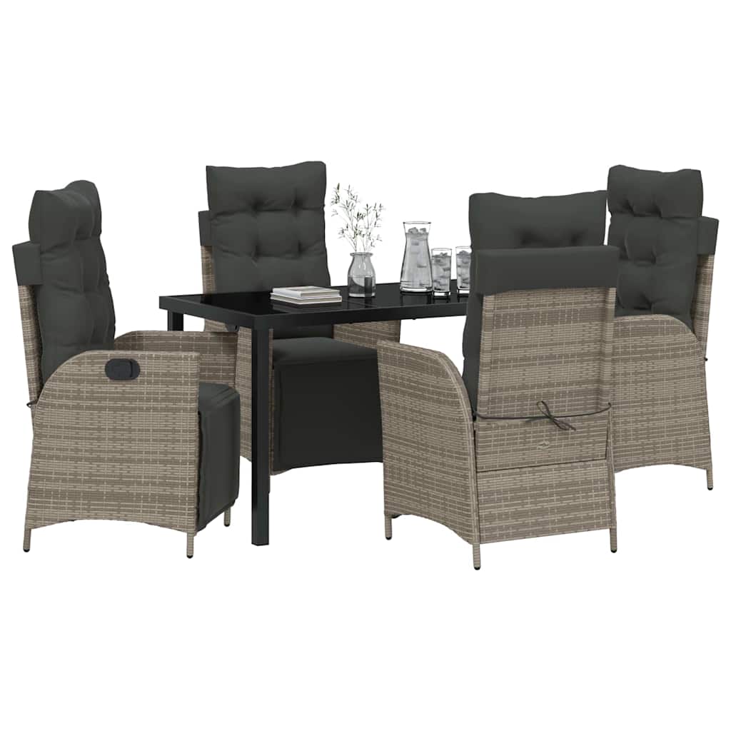 Garden Dining Set with Cushion 5 pcs Grey Poly Rattan