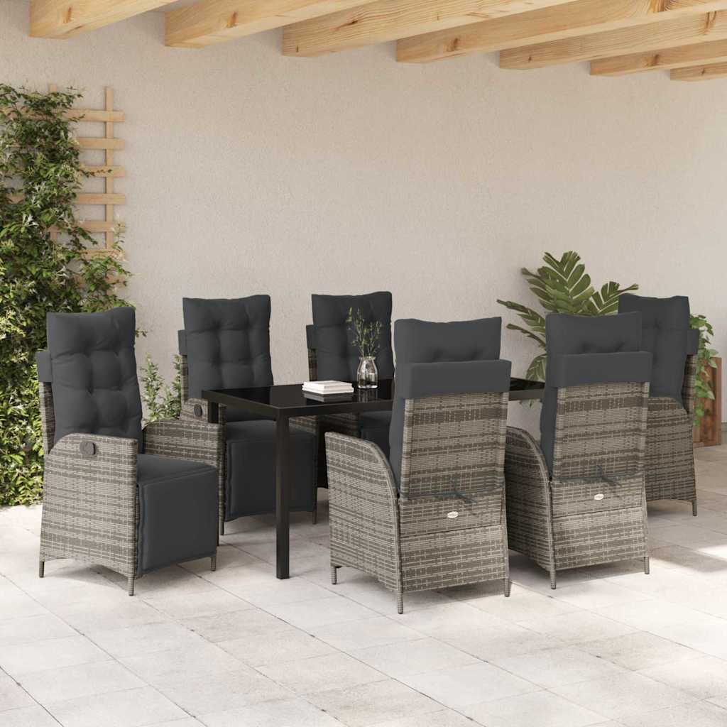 Garden Dining Set with Cushion 7 pcs Grey Poly Rattan