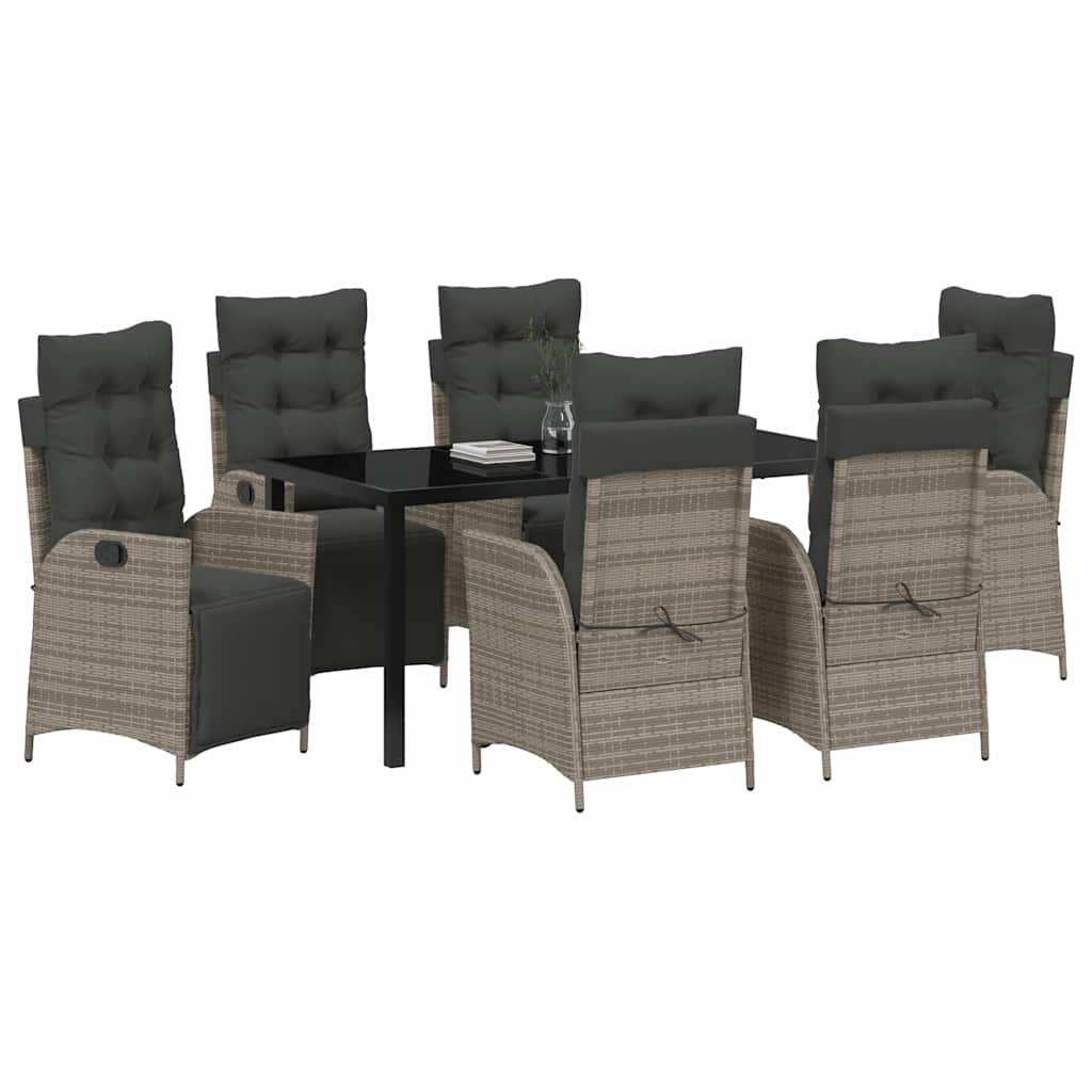 Garden Dining Set with Cushion 7 pcs Grey Poly Rattan