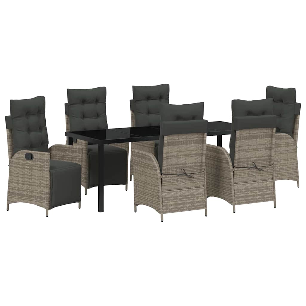 Garden Dining Set with Cushion 7 pcs Grey Poly Rattan