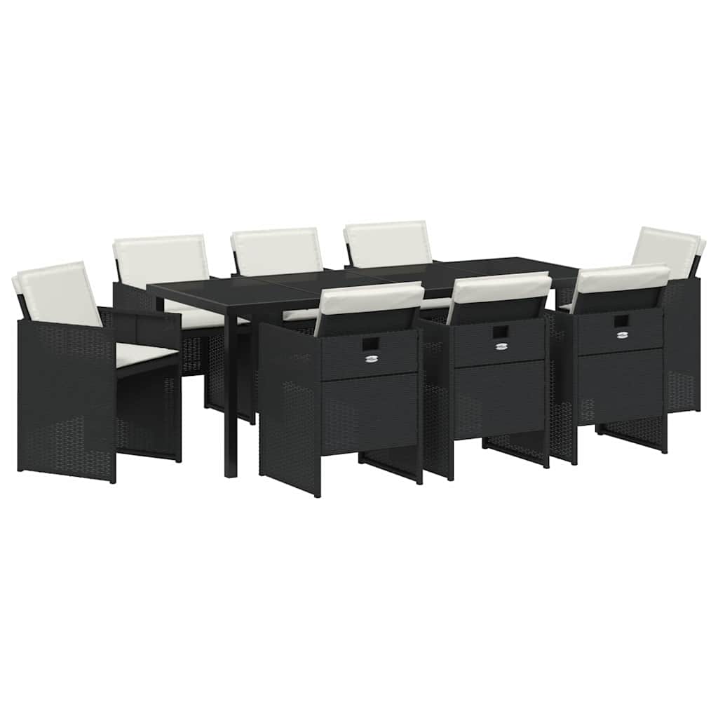 Garden Dining Set 9 pcs Black Poly Rattan