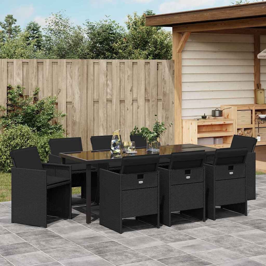 Garden Dining Set 9 pcs Black Poly Rattan