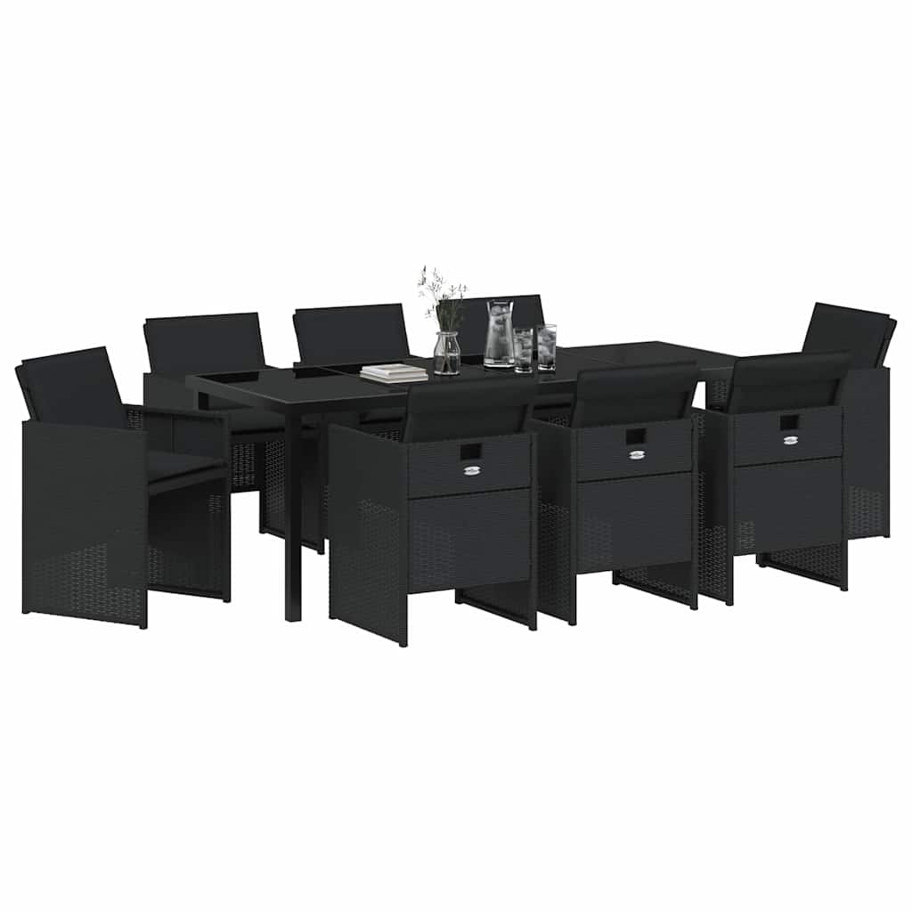 Garden Dining Set 9 pcs Black Poly Rattan