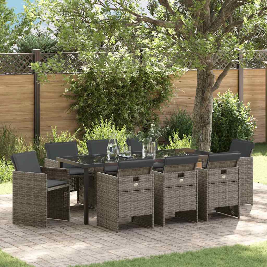 Garden Dining Set 9 pcs Grey Poly Rattan