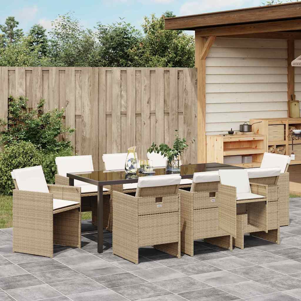 Garden Dining Set 9 pcs Beige Poly Rattan