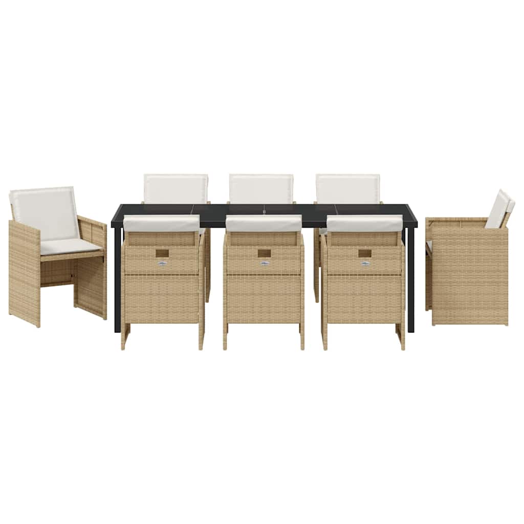 Garden Dining Set 9 pcs Beige Poly Rattan