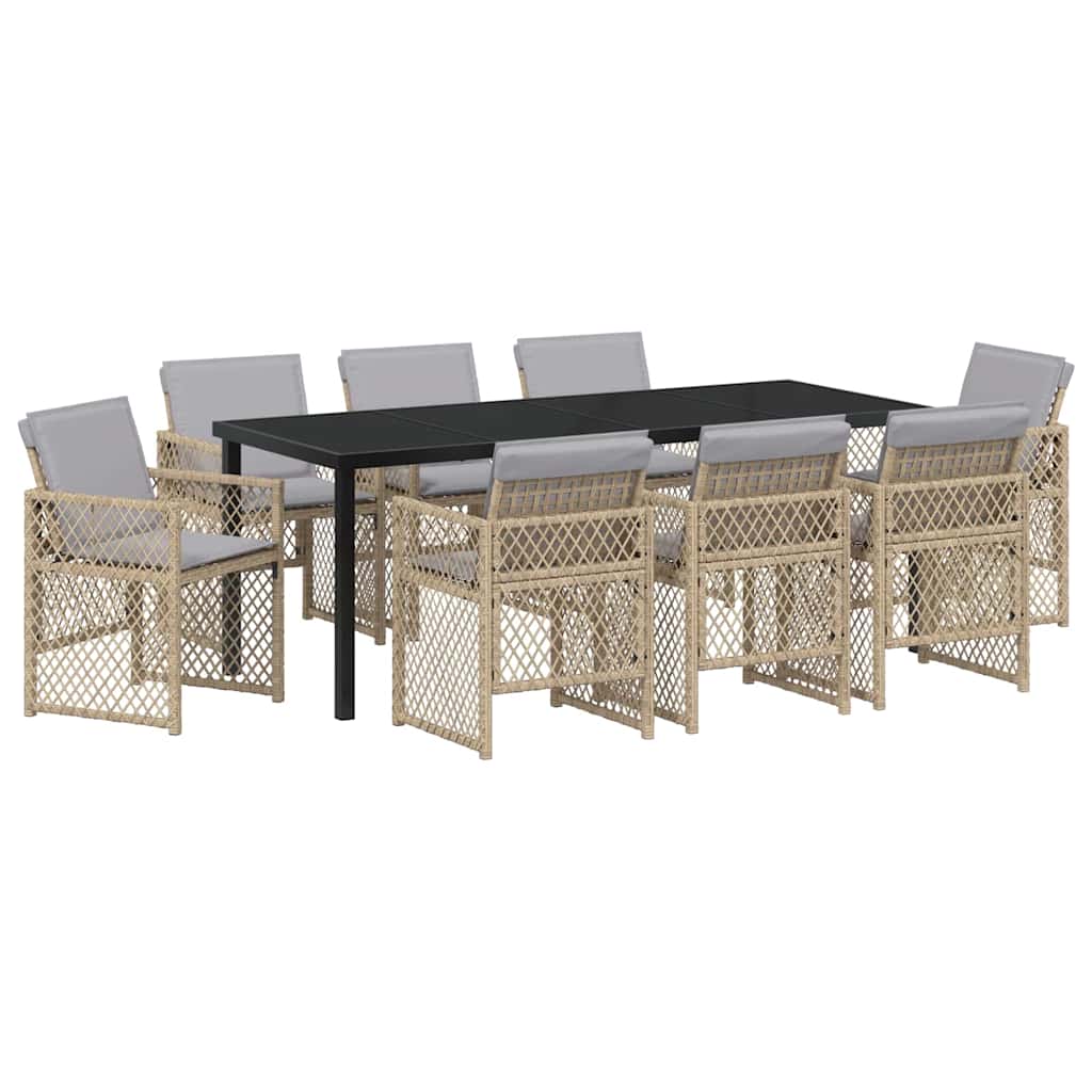 Garden Dining Set 9 pcs Beige Poly Rattan