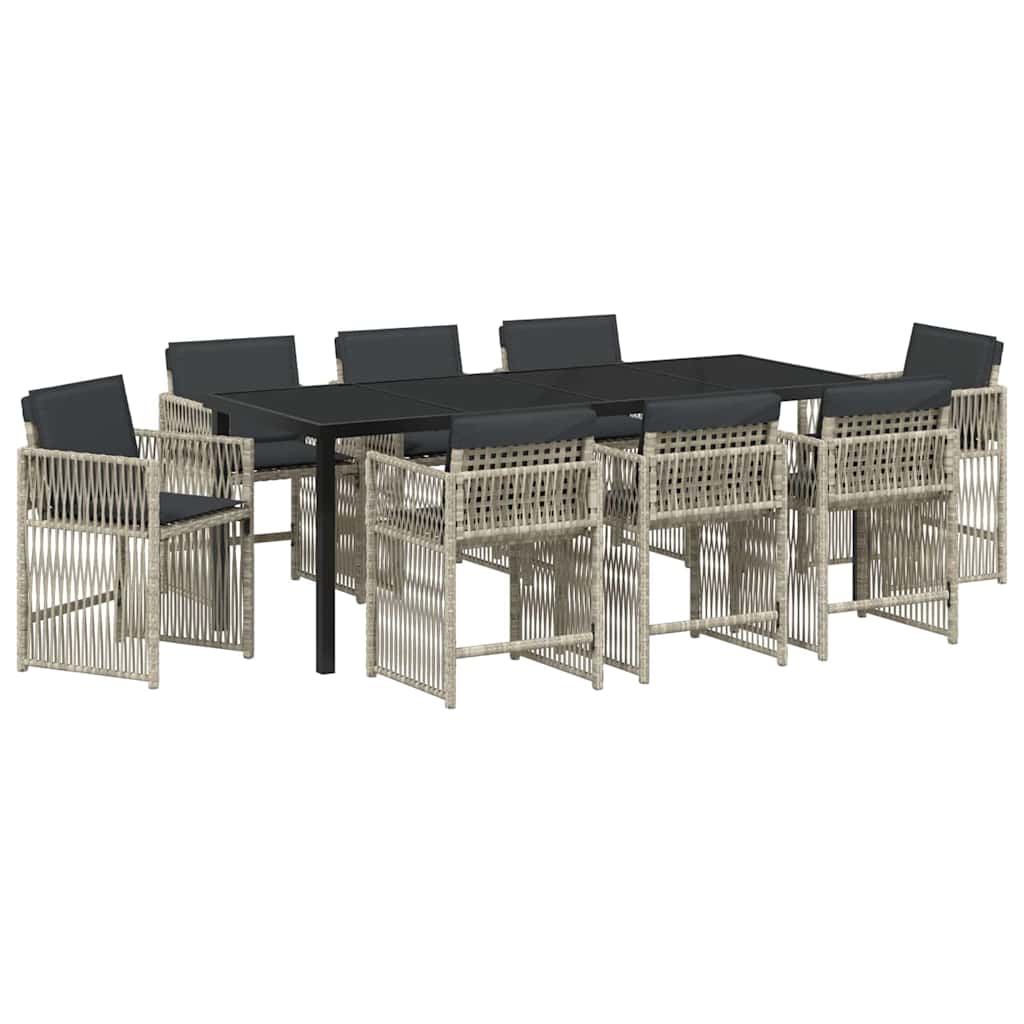 Garden Dining Set 9 pcs Light Grey Powder-Coated Steel