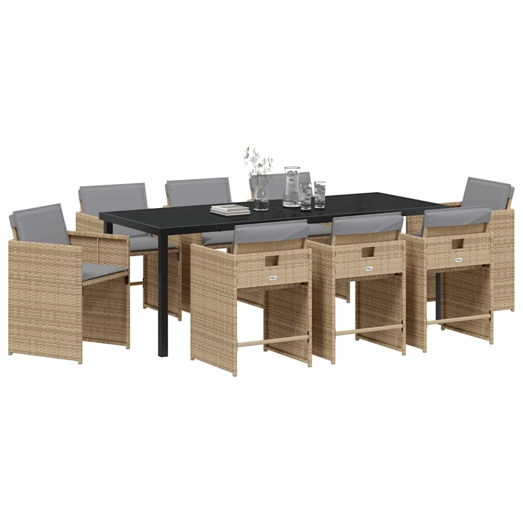 Garden Dining Set 9 pcs Beige Poly Rattan