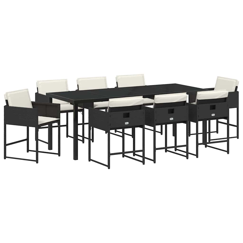 Garden Dining Set 9 pcs Black Poly Rattan