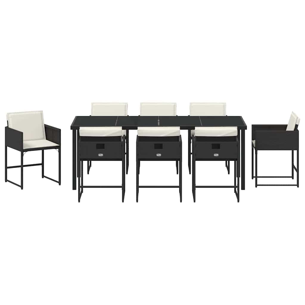 Garden Dining Set 9 pcs Black Poly Rattan
