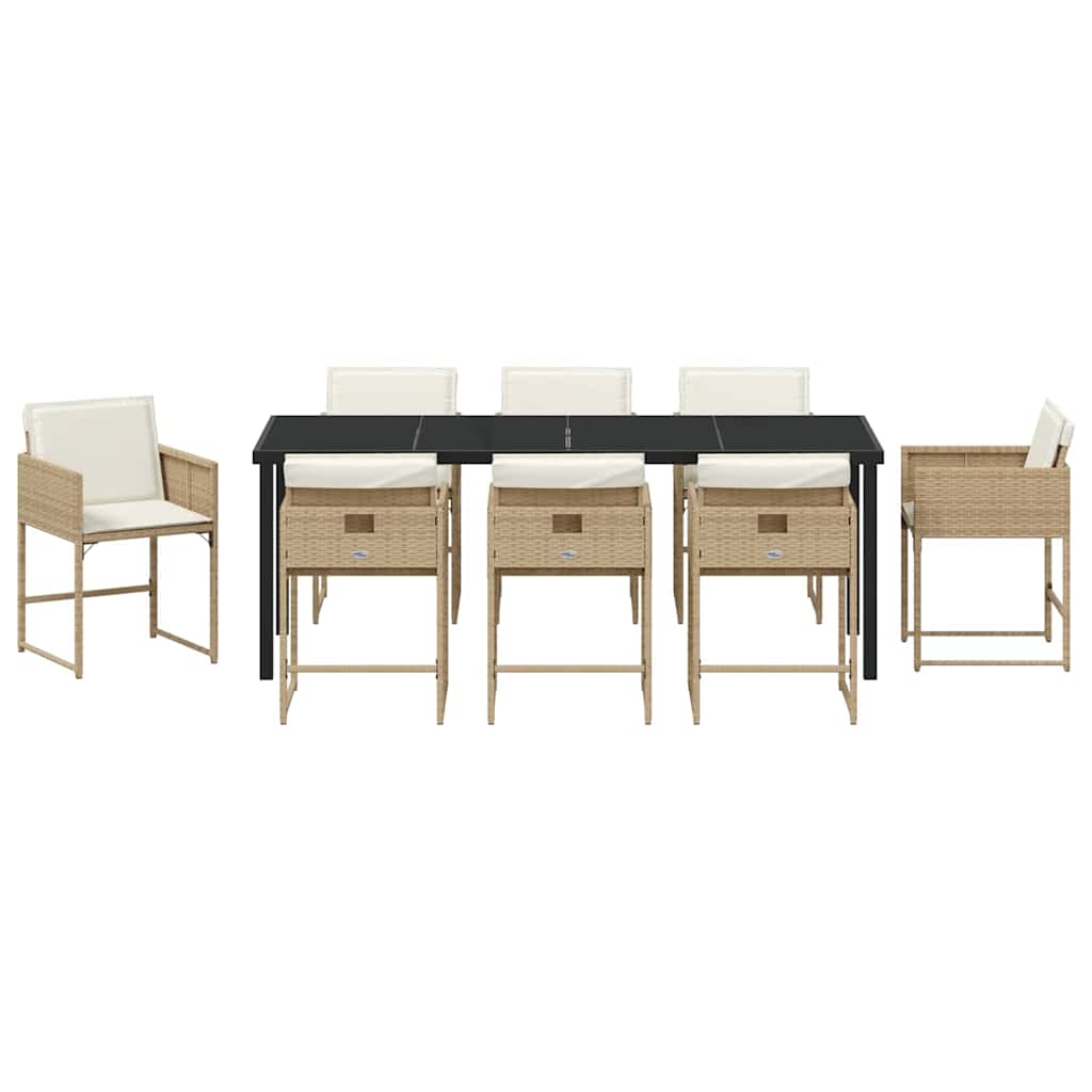 Garden Dining Set 9 pcs Beige Poly Rattan