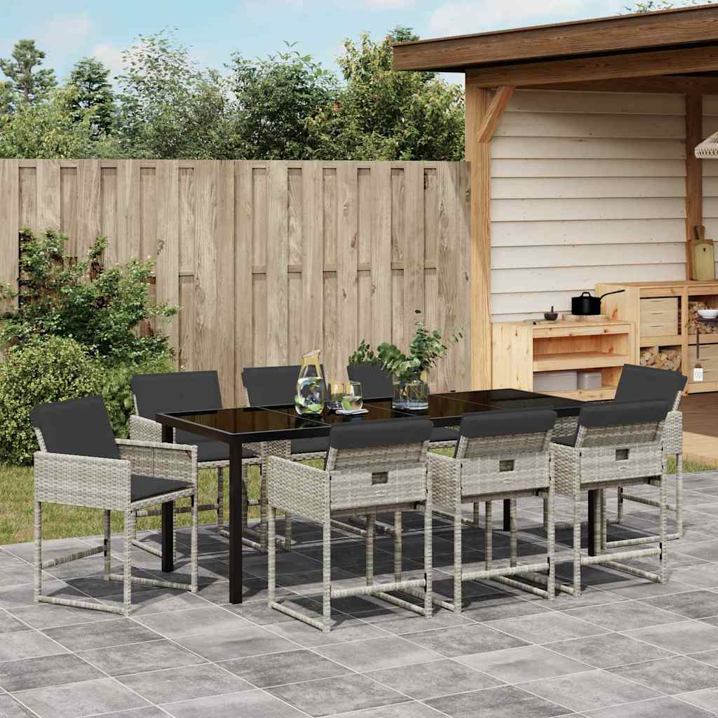 Garden Dining Set 9 pcs Light Grey Poly Rattan